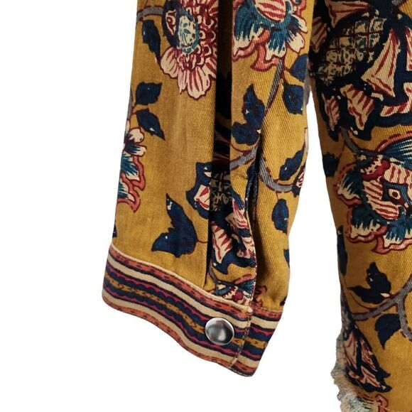 ZARA Shacket XS Mustard Gold Floral Embroidered Snap Button‎ Shirt Jacket Top - Picture 9 of 12